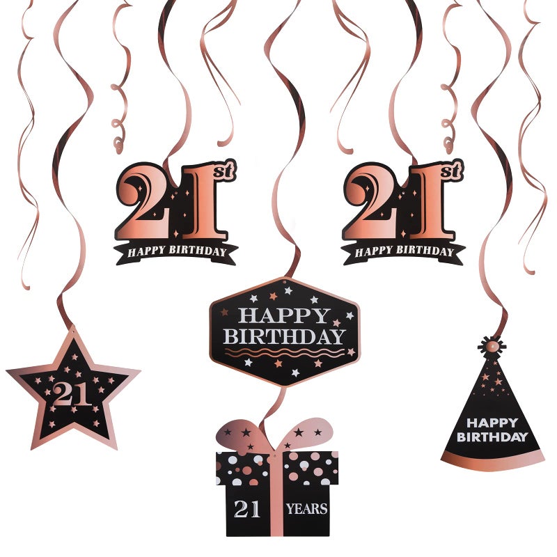 LINGTEER Happy 21st Birthday Decorations,21st Birthday Black with Rose Swirls Hanging Streamer Kit,Cheers to 21 Years Old Bday Foil Party Photo Backdrop Supplies. - Image 2
